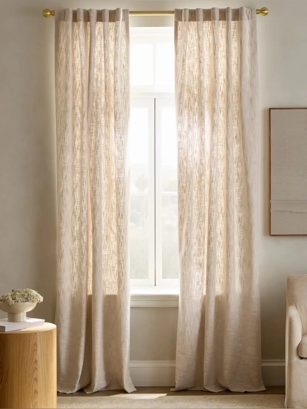 NWOT Quince Oatmeal Cotton Slub Room Darkening Curtain Panel - Retail $52